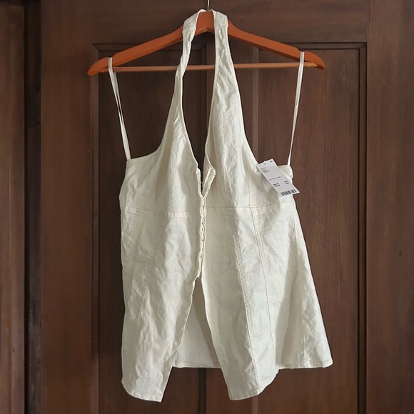 Urban Outfitters Linen Sari Seamed Vest Halter Tank Top Cream White NWT Size L - Picture 3 of 9